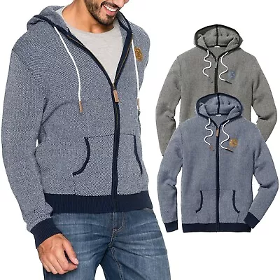 Ex Brand Mens Zip Up Cardigan Textured Hooded Knit Hoody Full Zip Jumper M-4XL • £15.99