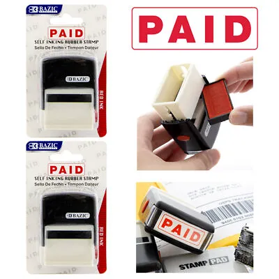 $10.99 • Buy 2Pc PAID Pre-Inked Rubber Stamp Red Ink Phrase Business Office Store Self Inking