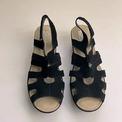 Skechers Parallel NWOB Memory Foam Black Suede Wedge Sandals Size 7.5  • $28.99