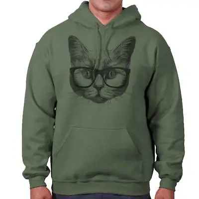 Cat With Glasses Portrait Meme Kitty Humor Hoodie Hooded Sweatshirt Men Women • $29.99