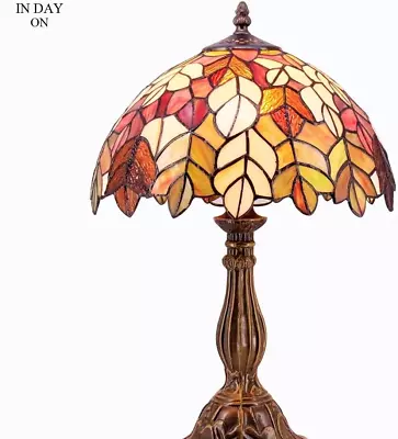 Tiffany Table Lamp Stained Glass Style Maple Leaf Bedside Lamp Desk Reading Ligh • $241