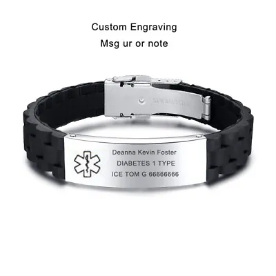 £5.99 • Buy Mosic Silicone Wristband Medical Alert ID Men Women Kids Bracelet Personalized