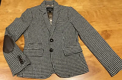 Nwot J. Crew Schoolboy Black & White Houndstooth Wool Blazer Jacket Sz 0 • $95.50