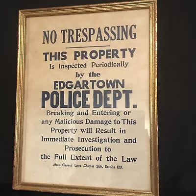 Vintage No Trespassing Sign Original Edgartown Marthas Vineyard Massachusetts • $97.99