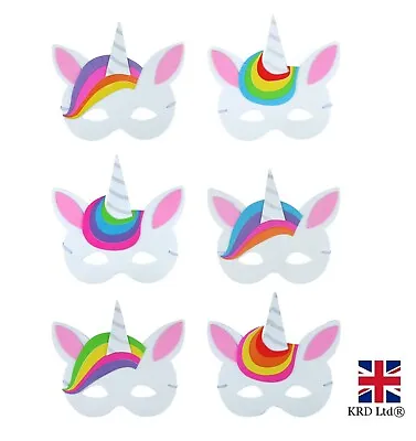 6 X UNICORN FOAM MASKS Face EVA Mask Kids Girls Fancy Dress Party Bag Filler Toy • £6.31