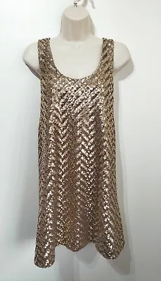 Zara Gold Sequin Party Dress S 12 NYE Xmas Festival Stage Costume ABBA New • £15