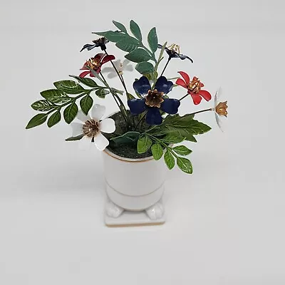 Ted Arnold Porcelain Mini Vase With Metal Enamel Flower Claw Feet Red White Blue • $29.99