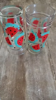 Set Of 2 Vintage Anchor Hocking Watermelon Jelly Jar Glasses Cups Tumblers 16 Oz • $13.98