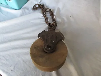 Antique Cast Iron Myers Barn Rope Pulley With CHAIN Rustic Hay Barn Primitive • £35.66