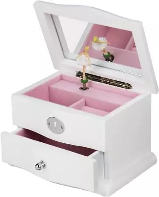 Jewelry Music Box Ballerina Musical Mechanism Bolero Melody White Finish Beige • $107.45