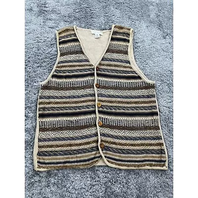 Vintage Cattivo Sweater Vest Men Medium Beige Ramie Southwestern V Neck Cardigan • $25