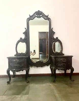 Antique / Vintage Chippendale Vanity Dressing Table With Mirror And Drawers • $1800