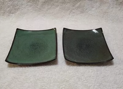 Fusion Wasabi By Gabbay Square Salad Plate Green Speckled Center Brown Trim 2 • $22.95