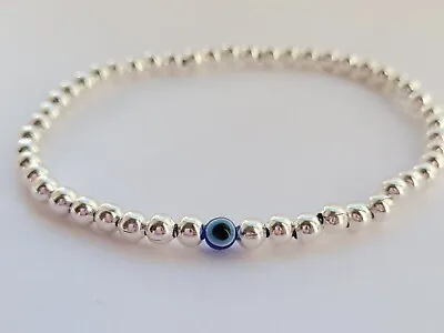 Silver Plated Bracelet With Evil Eye Charm Wish Stacking Bracelet. • £4.95