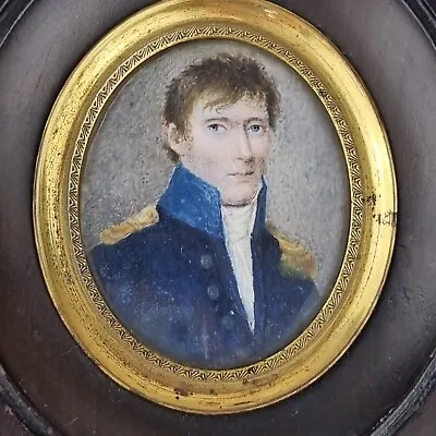 Antique 19th Century Portrait Miniature Gentleman French Naval Officer Blue Coat • £295