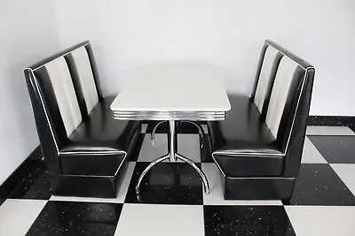 American Diner Furniture 50s White Table And Black Booth Set Commercial Grade • £1295