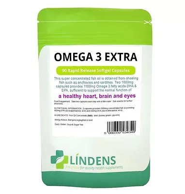 Lindens Omega 3 Fish Oil Extra 1000mg 2-PACK 180 Capsules Super Concentrated • $80.29
