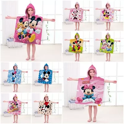 Kids Childrens Adults Cartoon Mickey Minnie Mouse Hooded Poncho Bath Beach Towel • £13.31