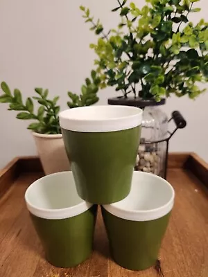 Vintage MCM Lot Of 3 Thermal Ware 6oz Avocado Green Plastic Cups Tumblers 3¾ X3½ • $18.97