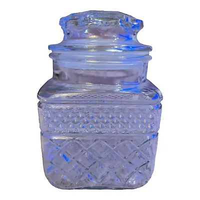 Vintage Anchor Hocking Wexford Diamond Cut Clear Glass Canister/Apothecary Jar • $10.99