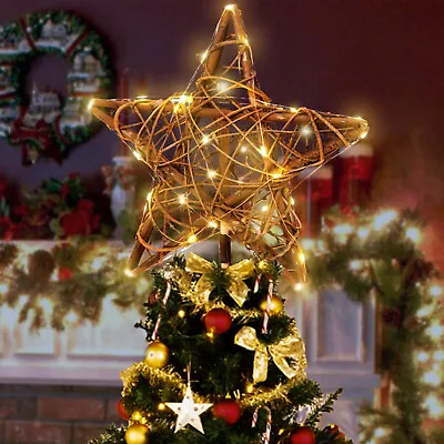 Christmas Tree Topper 30 LED Lights Rattan Natural Star Treetop Christmas Tree H • $18.99
