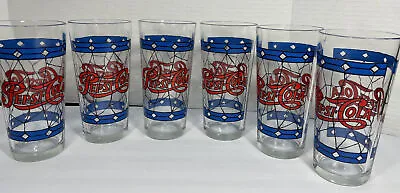 Vintage 1970's Pepsi Cola Tiffany Style Stained Glass 12 Ounce Glasses Lot Of 6 • $34.99