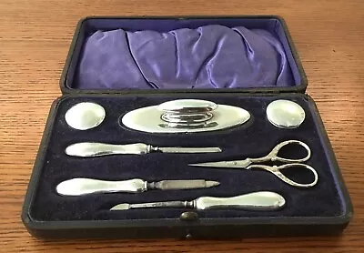 £79.99 • Buy Cased Birmingham Hallmarked Silver 7 Piece Art Deco Manicure Dressing Table Set
