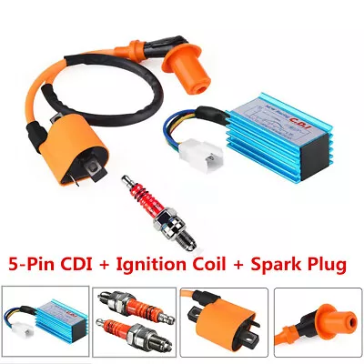 Motorcycle Bike CDI Box 5 Pin + Ignition Coil +Spark Plug For 50-160cc 4-stroke • $21.51