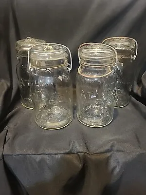 Lot Of 4 Vintage ATLAS E-Z SEAL Quart Jars Clear Glass QUART Bale Mason Canning. • $18.71