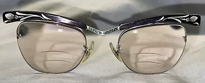 Vintage Bausch And Lomb Cat Eye/Browline Glasses Black/burgundy Great Shape • $59.99