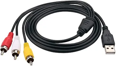 USB A Male To 3 RCA Male Splitter Audio Video AV Composite Cable For TV/Mac/PC • £5.95