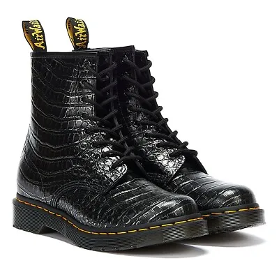 Dr. Martens 1460 Boot Gunmetal Wild Croc Crocodile Embossed Wmns Sz 7 EU38 Mens6 • $61.59