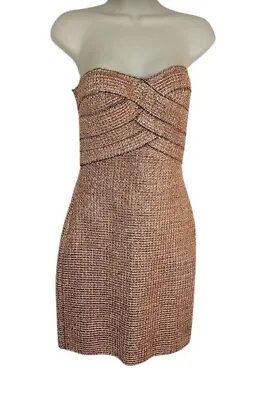 WOW Couture Womens Mini Bandage Bodycon Dress Gold Textured Thread JR L • $26.74