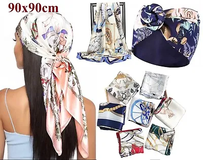 Scarf Bandana Silk Satin Plain Hijab Vintage Gift Square Printed Head Neck 90x90 • £4.49