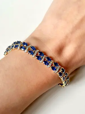 $1295 • Buy Palermo 14k Blue Sapphire & Diamond Bracelet Yellow Gold