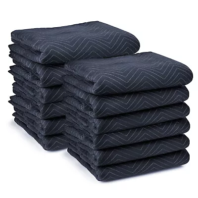 12 Moving Blankets Furniture Pads - Pro Economy - 80  X 72  Navy Blue And Black • $74.99