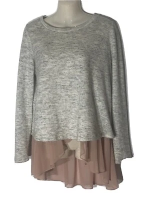 $24 • Buy Grey Warm Long Sleeve Top/Pink Sheer Frill SizeS Stretchy Fabric Forever New GC