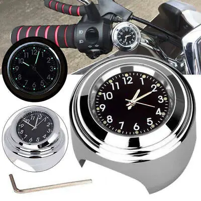 Chrome Motorcycle 7/8  1  Handlebar Mount Clock Watch Waterproof Black Dial #K • $7.98