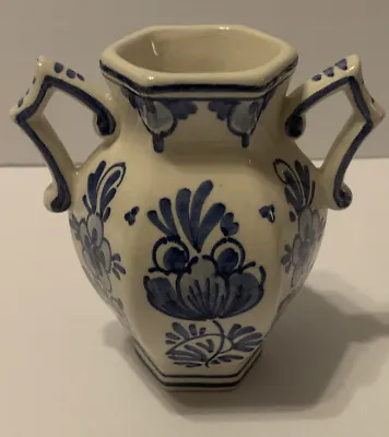 1989 Vintage D P DELFT Earthenware Vase Double Handle Hand • $20