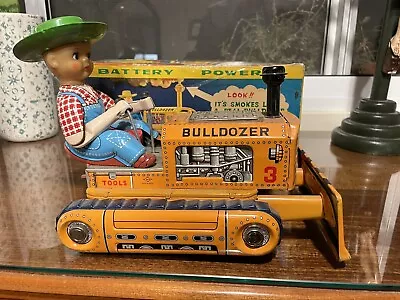 DAIYA Toys Tin 1960s Smoking Bulldozer  Vintage Toy With Box Does Not Work. • $155