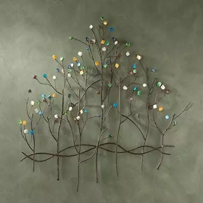 32.5 In.x 32 In. Metal Gemstone Forest Wall Sculpture | Bronze Trees Decor Sei • $65.18