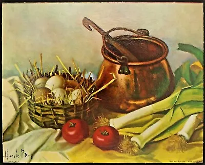 1960's Still Life Henk Bos Painting Litho Print DAC NY Vintage Art Kitchen Eggs  • $28.49