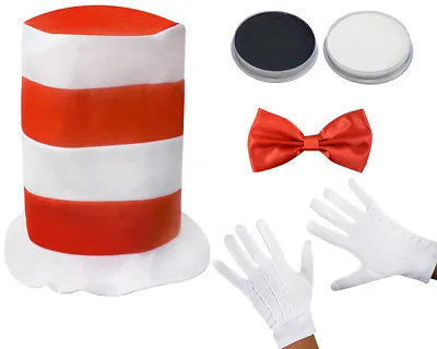 Adult Crazy Cat Hat Fancy Dress White Gloves Face Paint School Book Week Costume • £8.99