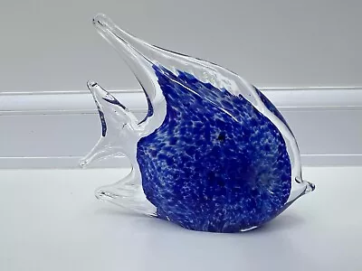Vintage 1970s Murano Sommerso 9.5cm Clear & Blue Fish • £12
