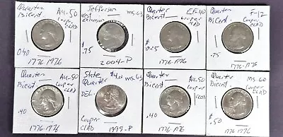 US Coin Lot Of 8 Coins On Cards Vintage Various Years Quarter Nickel • $30