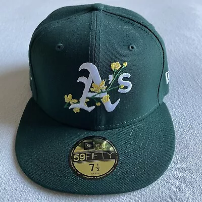 New Era Oakland Athletics Side Patch Bloom Floral 59Fifty Hat Size 7 1/2 • $34.99