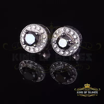 0.75ct Black Diamond 925 Silver White For Men's/Womens Stud Round Halo Earrings • $300.99