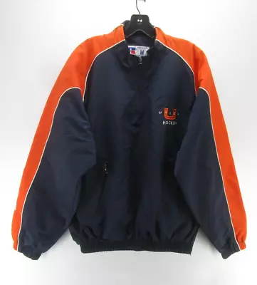 VINTAGE Utica University Jacket Men Medium Blue College Hockey Russell 1/4 Zip • $16.49