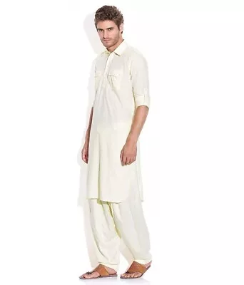 Men's Cream Pathani Kurta With Salwar Best Traditional Quality Pathani Suit • $33.38