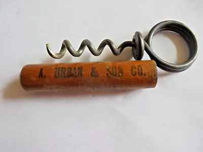 Antique Wood Advertising Corkscrew A Urban & Son Quincy Illinois Liquor Dealers • $7.99